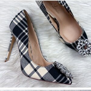 Black grey high heels plaid